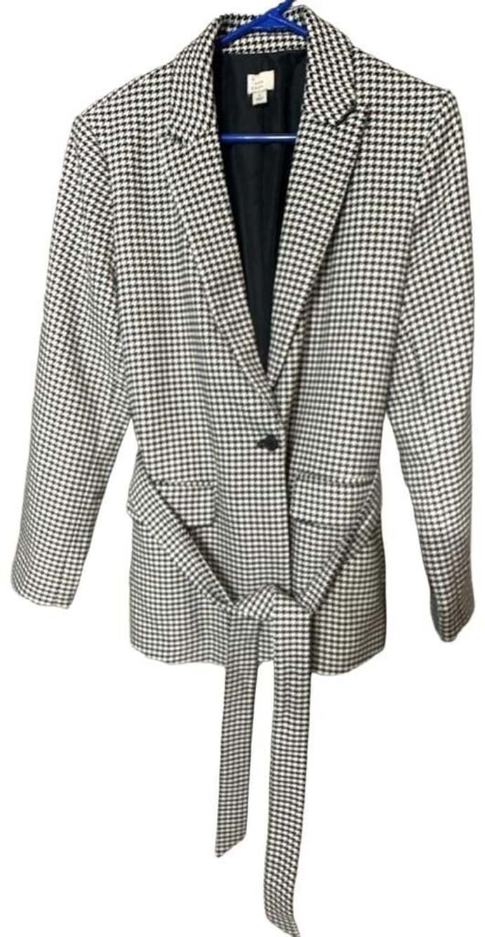 A New Day Houndstooth Belted Blazer Size L Black White